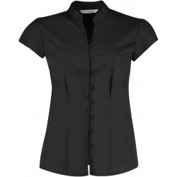 Popeline Bluse mit Maokragen kurzarm